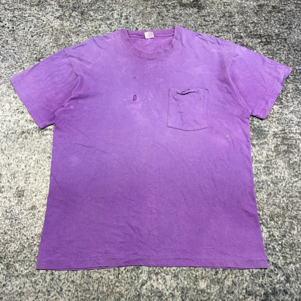 Vintage 80s Fruit‎ Of The Loom Pocket T Shirt Mens XL Purple Distressed Faded